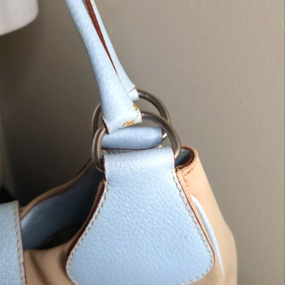 Prada Canapa Moon Shoulder Bag, Blue and Beige - Picture 12 of 13